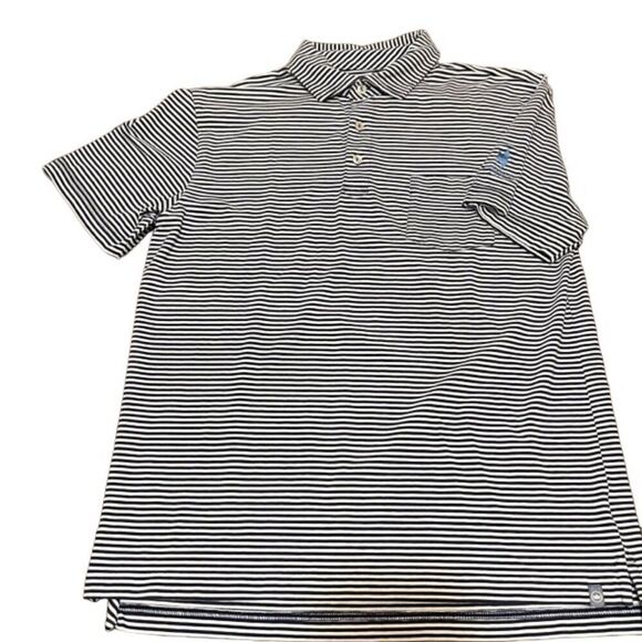 Peter Millar Men's Currahee Club Black and White Striped Golf Shirt Size Small - Picture 1 of 9